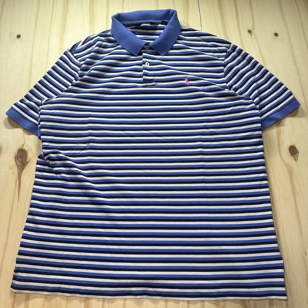 Vintage Polo Golf Ralph Lauren Polo Shirt Men XL White Blue Striped